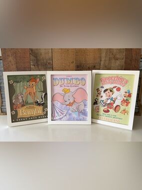 Disney Framed Pastel Trio Canvas Prints — Bambi, Pinocchio & Dumbo